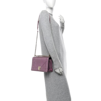 CHRISTIAN DIOR Metallic Patent Micro-Cannage Medium Diorama Flap Bag Pink
