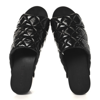 CHANEL Patent Lambskin Quilted CC Clogs 38 Black