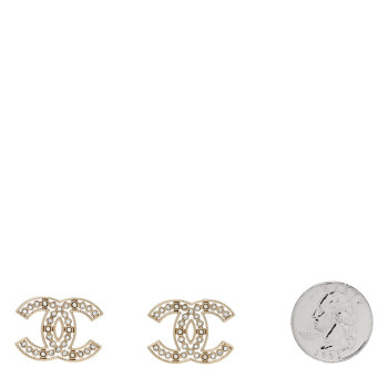 CHANEL Pearl Crystal Sparkling Pearls CC Earrings Light Gold