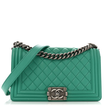 CHANEL Calfskin Quilted Medium Boy Flap Turquoise