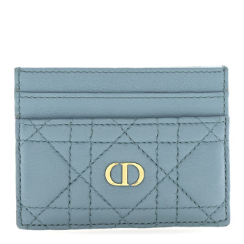 CHRISTIAN DIOR Supple Calfskin Cannage Caro Five-Slot Card Holder Turquoise