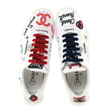 CHANEL X PHARRELL WILLIAMS Canvas Womens Sneakers 38 White Multicolor