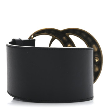 GUCCI Moon Calfskin Pearl Double G 70mm Belt 85 34 Black Cream