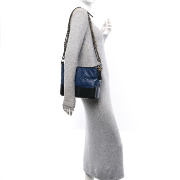 CHANEL Aged Calfskin Quilted Medium Gabrielle Hobo Navy Black