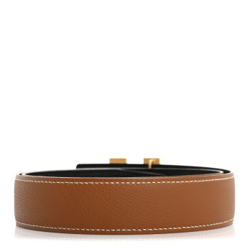 HERMES Box Taurillon Clemence 32mm Square H Belt 75 30 Black Gold