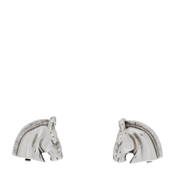 HERMES Palladium Horse Clip On Earrings