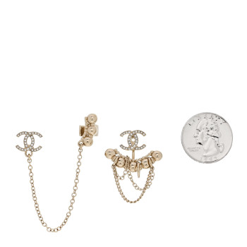 CHANEL Metal Crystal CC Chain Cuff Earrings Gold