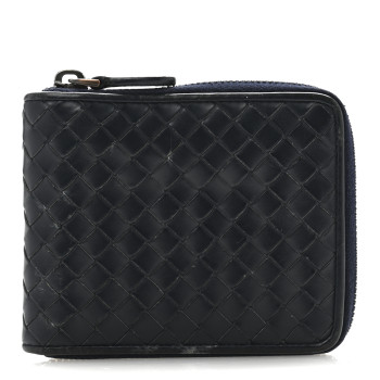 BOTTEGA VENETA Nappa Intrecciato Zip Around Compact Wallet Denim