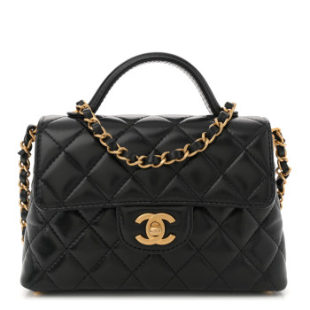 CHANEL Lambskin Quilted Small Flap Top Handle Bag Black