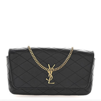 SAINT LAURENT Lambskin Quilted Gaby Phone Holder Crossbody Black