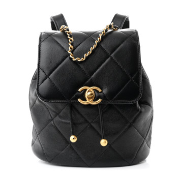 CHANEL Lambskin Quilted Logo Mini Backpack Black