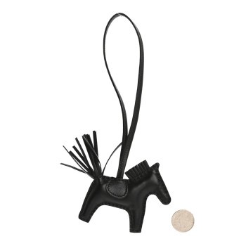 HERMES Milo Lambskin Grigri Rodeo Horse Bag Charm PM So Black