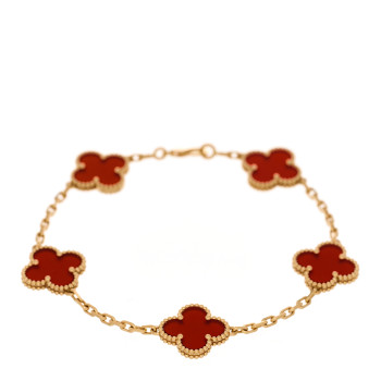 VAN CLEEF & ARPELS 18K Yellow Gold Carnelian 5 Motifs Vintage Alhambra Bracelet
