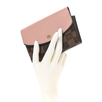 LOUIS VUITTON Damier Ebene Normandy Compact Wallet Rose Ballerine
