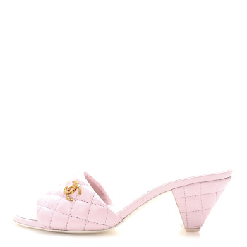 CHANEL Lambskin Quilted Textured CC Mules 39.5 Light Pink