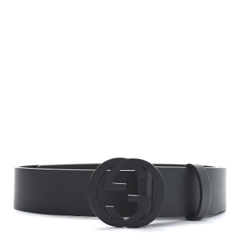 GUCCI Selleria Calfskin Monochrome Interlocking G 37mm Belt 80 32 Black