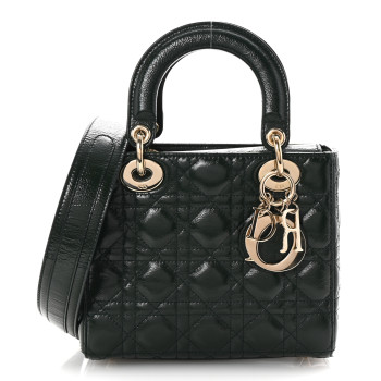 CHRISTIAN DIOR Crinkled Patent Cannage Small Lucky Badges My Lady Dior Dark Green