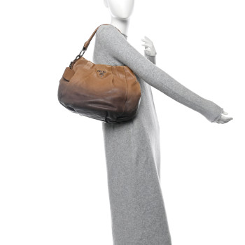 PRADA Glace Calfskin Pleated Hobo Fumo Sfumato