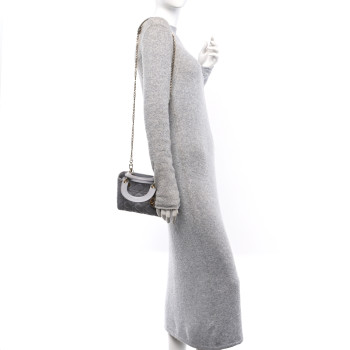 CHRISTIAN DIOR Metallic Lambskin Cannage Mini Lady Dior Grey