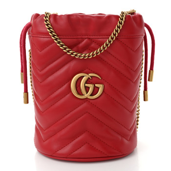 GUCCI Calfskin Matelasse Mini GG Marmont 2.0 Bucket Bag Hibiscus Red