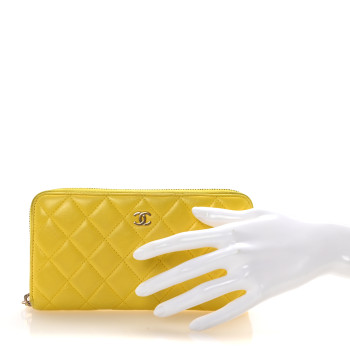CHANEL Lambskin Quilted Large Gusset Zip Around Wallet Yellow