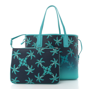 MCM Calfskin Medium Studded Palms Liz Shopper Tote Blue