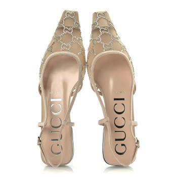 GUCCI Suede Mesh Crystal GG Monogram Slingback Ballet Flats 39 Light Powder Skin Rose