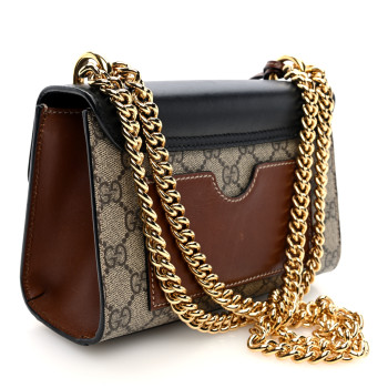 GUCCI GG Supreme Monogram Calfskin Small Padlock Shoulder Bag Beige Black Cuir