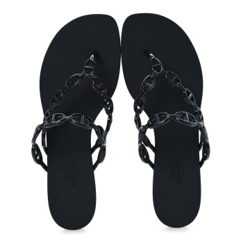 HERMES Rubber Chaine d'Ancre Island Sandals 38 Black