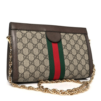 GUCCI GG Supreme Monogram Web Small Ophidia Chain Shoulder Bag Brown