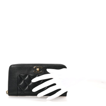 CHANEL Sheepskin Quilted Large Gusset Mademoiselle Vintage Zip Around Wallet Black CHANEL Sheepskin Quilted Large Gusset Mademoiselle Vintage Zip Around Wallet Black
