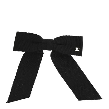 CHANEL Grosgrain Bow CC Hair Clip Black