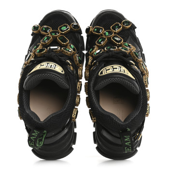 GUCCI X SEGA Mesh Suede Calfskin Removable Crystals Womens Flashtrek Sneakers 37 Black Silver