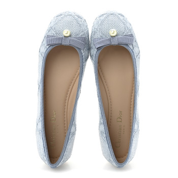 CHRISTIAN DIOR Raffia Cannage Ballet Flat 38 Bleu Pastel