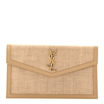 SAINT LAURENT Micro Raffia Uptown Pouch Natural Hay Blush