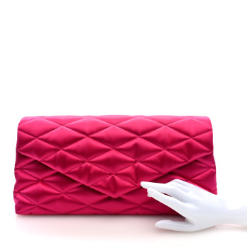 SAINT LAURENT Satin Quilted Sade Puffer Envelope Clutch Bubblegum