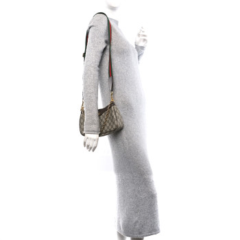 GUCCI GG Supreme Monogram Textured Dollar Calfskin Web Small Ophidia GG Handbag Beige Ebony New Acero