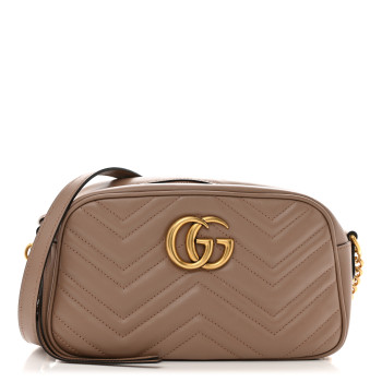 GUCCI Calfskin Matelasse Small GG Marmont Chain Shoulder Bag Porcelain Rose