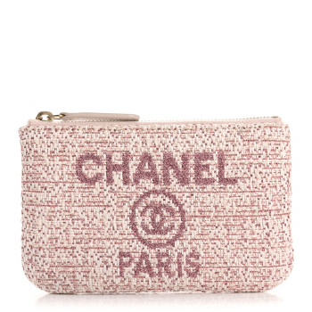 CHANEL Woven Straw Raffia Deauville Cosmetic Pouch Pink