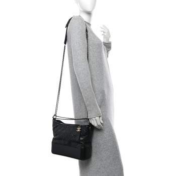 CHANEL Aged Calfskin Quilted Medium Gabrielle Hobo Black