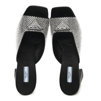 PRADA Satin Crystal Logo 65mm Slide Sandals 41 Cristal