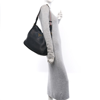 PRADA Vitello Daino Hobo Messenger Bag Black