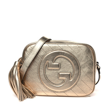 GUCCI Metallic Sakai Be Green Calfskin Diagonal Stitched Small Blondie Shoulder Bag Golden Beige