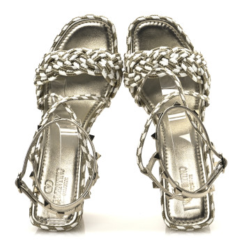 VALENTINO GARAVANI Metallic Laminated Nappa Espadrille 25/90mm Slide 40 White Platino