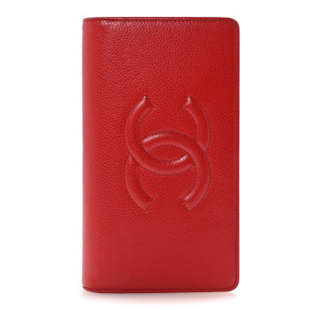 CHANEL Caviar Timeless CC Yen Wallet Red