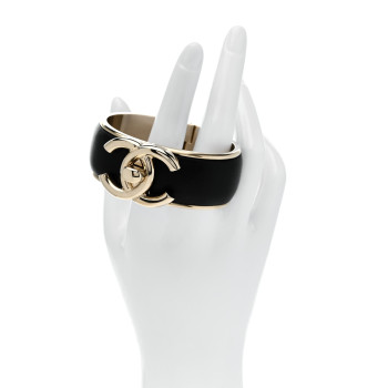 CHANEL Lambskin CC Turnlock Cuff Bracelet Black Gold