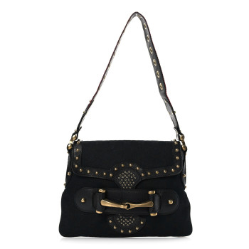 GUCCI Monogram Studded Pelham Runway Flap Bag Black