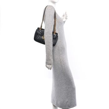 GUCCI Calfskin Matelasse Small GG Marmont Shoulder Bag Black