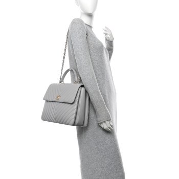CHANEL Lambskin Chevron Quilted Large Trendy CC Dual Handle Flap Bag Grey