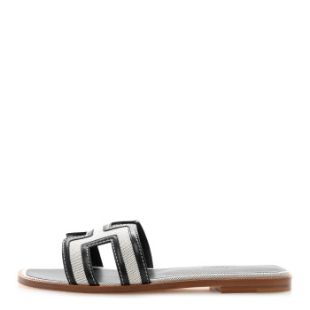 HERMES Canvas Calfskin Oran Sandals 38 Prunoir Black